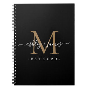 Carnet Nouveau marié M. Mme Monogram Noms Année Or Noir