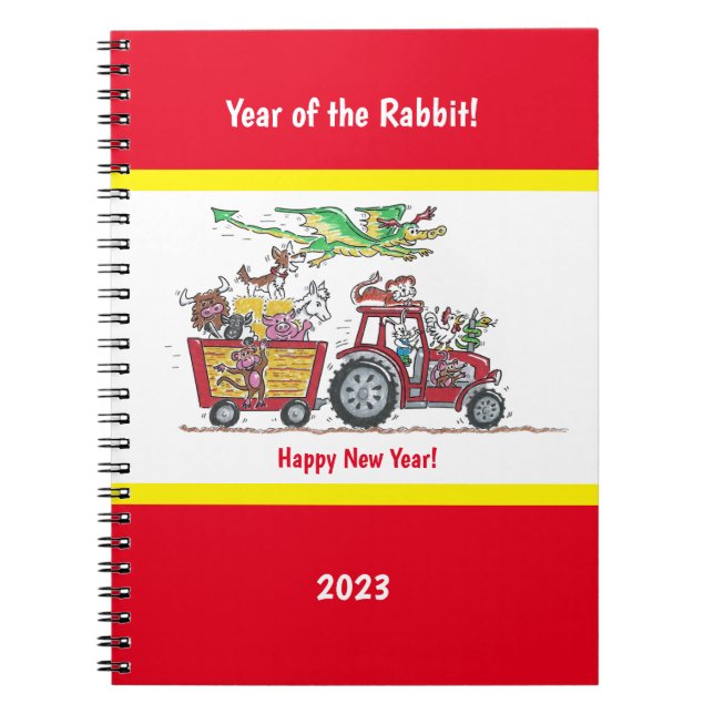Carnet Nouvel An chinois, année du tracteur rouge du lapi (Devant)
