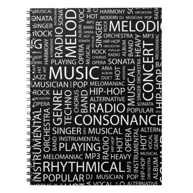 Carnet Nuage de mot de motif de MUSIQUE (Devant)