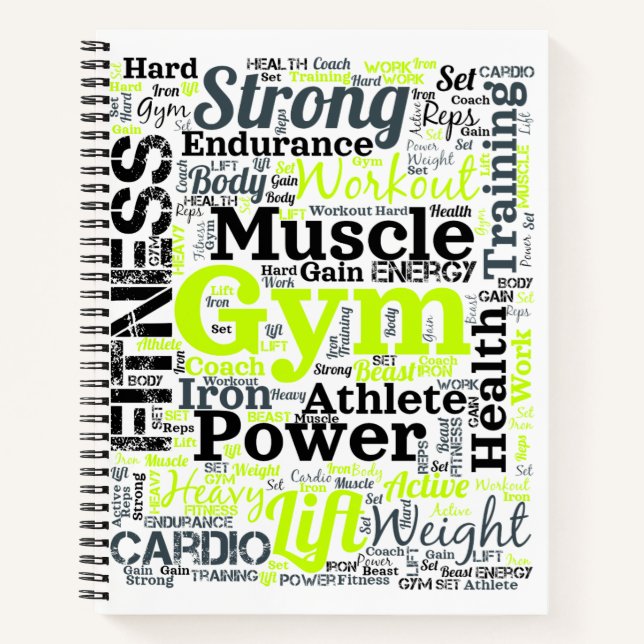 Carnet Nuage de mots de séance de gym intense (Devant)