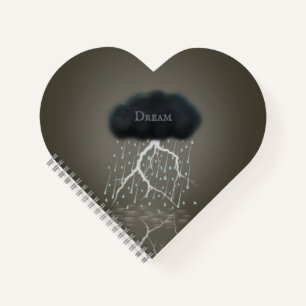 Carnet Nuage de pluie foncée et éclairs Coeur personnalis