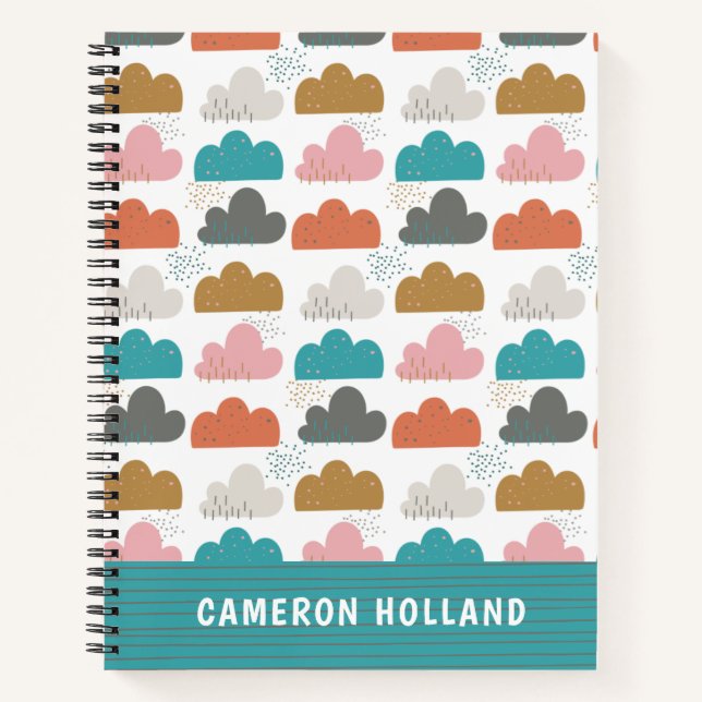 Carnet Nuages colorés mignons personnalisés rose turquois (Devant)