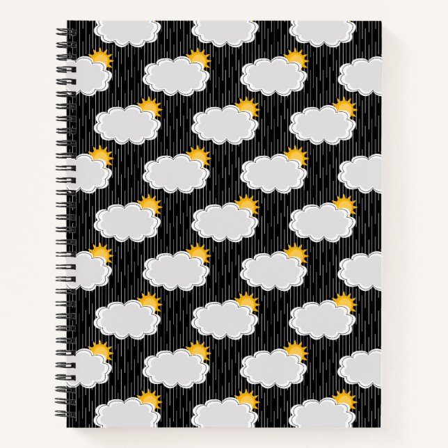 Carnet Nuages de soleil pluvieux Design Motif noir (Devant)