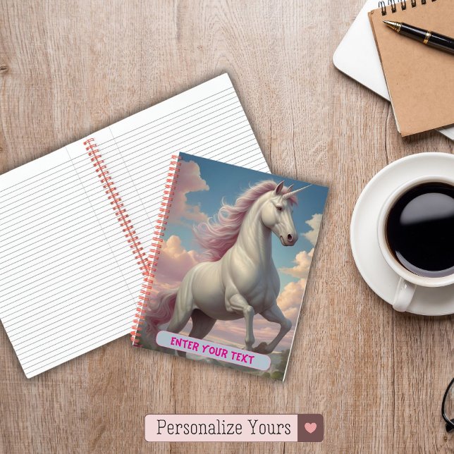 Carnet Nuages Licorne Blanche Personnalisés (Personalized White Unicorn Clouds Notebook)