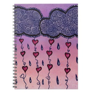 Carnet Nuages mignons, coeurs et gouttes de pluie