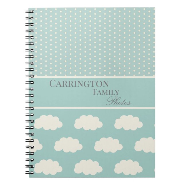 Carnet Nuages Votre Nom Pois Vert (Devant)