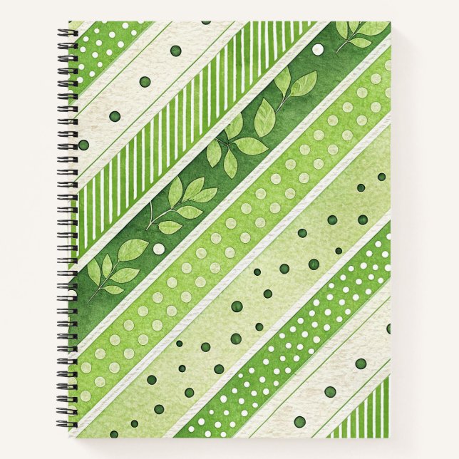CARNET NUANCES DE VERT ET RAYURES BLANCHES (Devant)