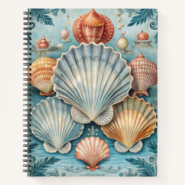 CARNET NUANCES PASTEL DE COQUILLES TROPICALES BLEU ET ORA (Devant)