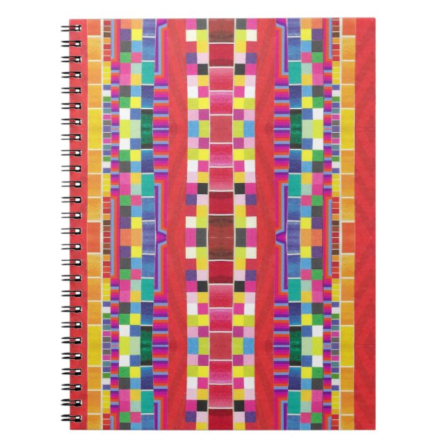 Carnet nuances rouges, bandes et pixels colorés (Devant)