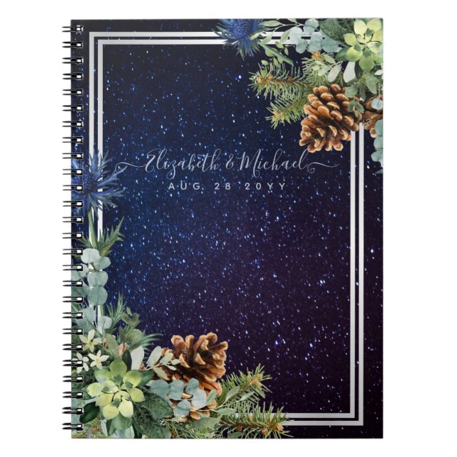 Carnet Nuit étoilée Eucalyptus bleu chardon hiverMariage (Devant)