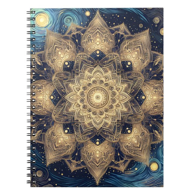 Carnet Nuit étoilée spirituelle Nebula Gold Mandala Art (Devant)