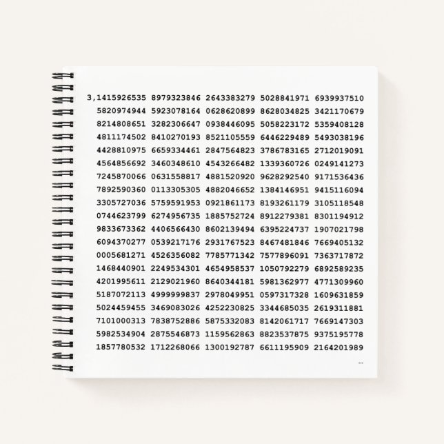 Carnet Numéro Pi 1000 Premiers Chiffres | Symbole mathéma (Devant)