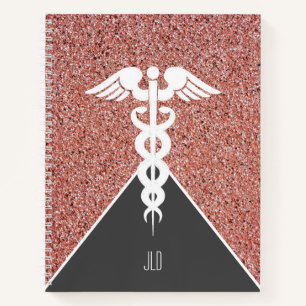 Carnet Nurse Caduceus Rose Parties scintillant or Monogra