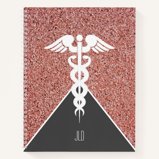 Carnet Nurse Caduceus Rose Parties scintillant or Monogra (Devant)