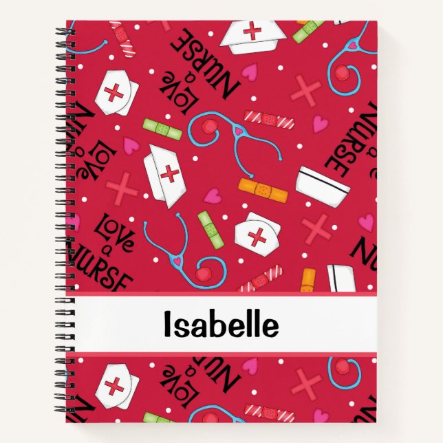 Carnet Nurse Whimsy Art Médicale Nom rouge Personnalisé (Devant)