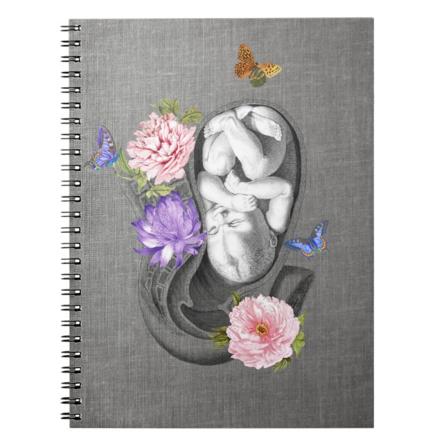 Carnet OBGYN Anatomie Florale Art Womb Baby Design 1 (Devant)