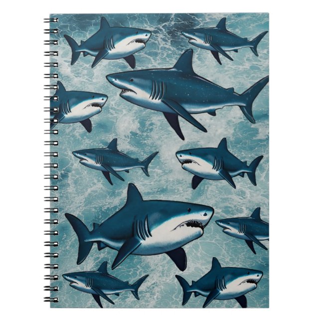 Carnet Océan bleu vert Été Vagues de plage requin poisson (Devant)