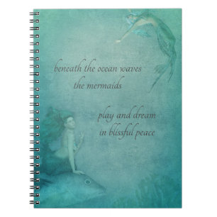 Carnet Ocean Mermaid Blue Green Whimsical Style Vintage