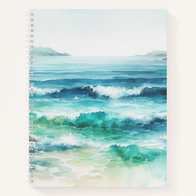 Carnet Ocean Waves Beach Aquarelle Peinture (Devant)