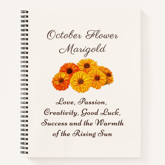Carnet Octobre Mois de naissance Fleur Marigold Elegant (Devant)