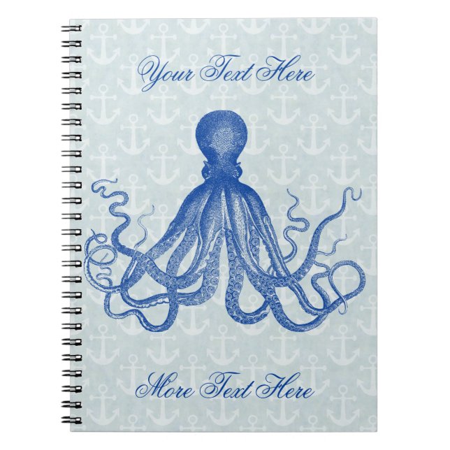 Carnet Octopus bleu vintage avec Ancres Personnalisé (Devant)