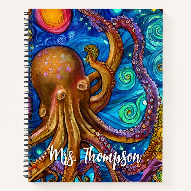 Carnet Octopus Ocean Sea Animal Nom personnalisé (Devant)