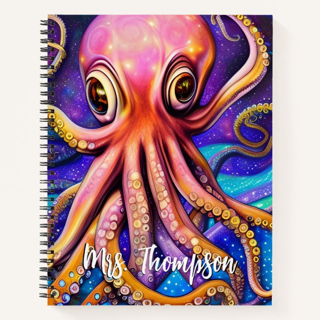 Carnet Octopus océanique avec nom personnalisé (Devant)