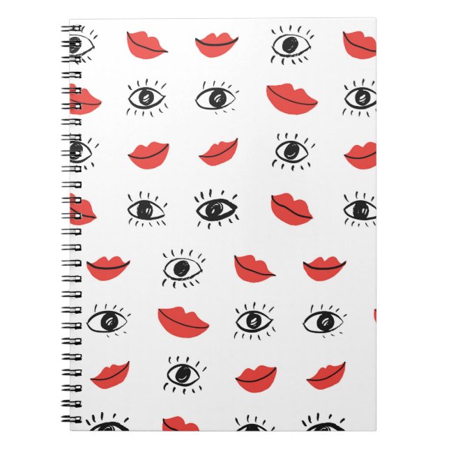 Carnet Oeil dessiné à la main, lèvres, motif tendance. (Devant)