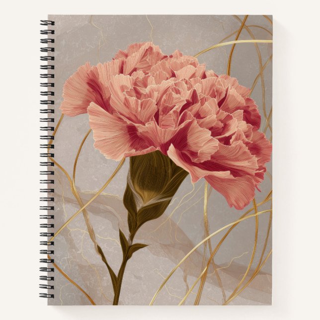 Carnet Œillet Rose Blush Floral Or (Devant)