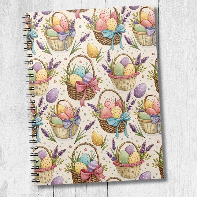 Carnet Œufs de Pâques en panier d'osier avec de la lavand (Créateur téléchargé)