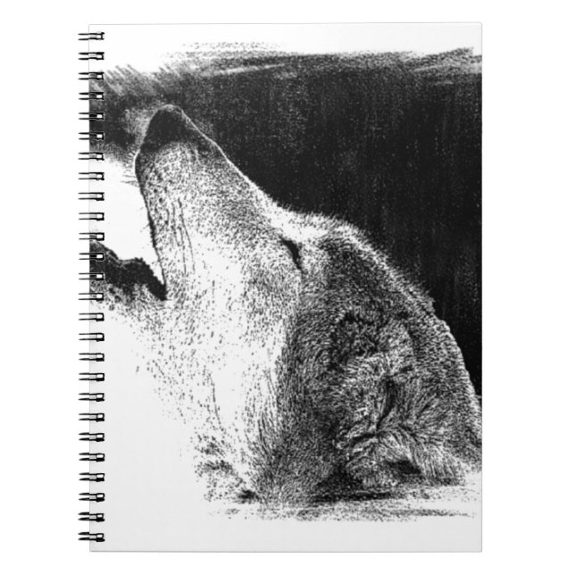 Carnet Œuvre d'art esquisse de loup gris noir et blanc (Devant)