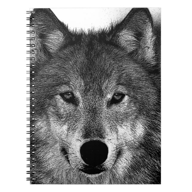 Carnet Œuvre d'art Loup Noir & Blanc (Devant)