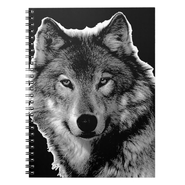 Carnet Œuvre d'art Loup Noir et Blanc (Devant)