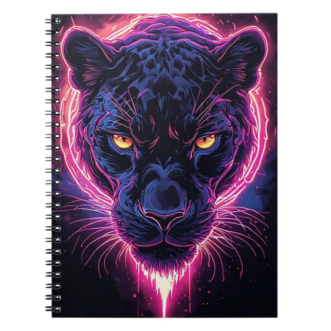 Carnet Œuvre d'art panthère agressive en couleurs néon (Devant)