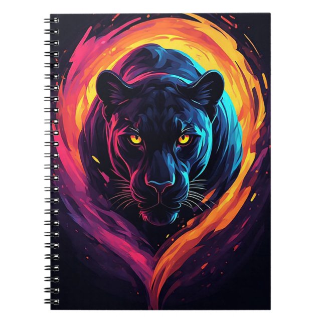 Carnet Œuvre d'art panthère agressive en couleurs néon (Devant)
