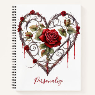 Carnet Œuvre d'art personnalisée Cœur de Rose Rouge Gothi