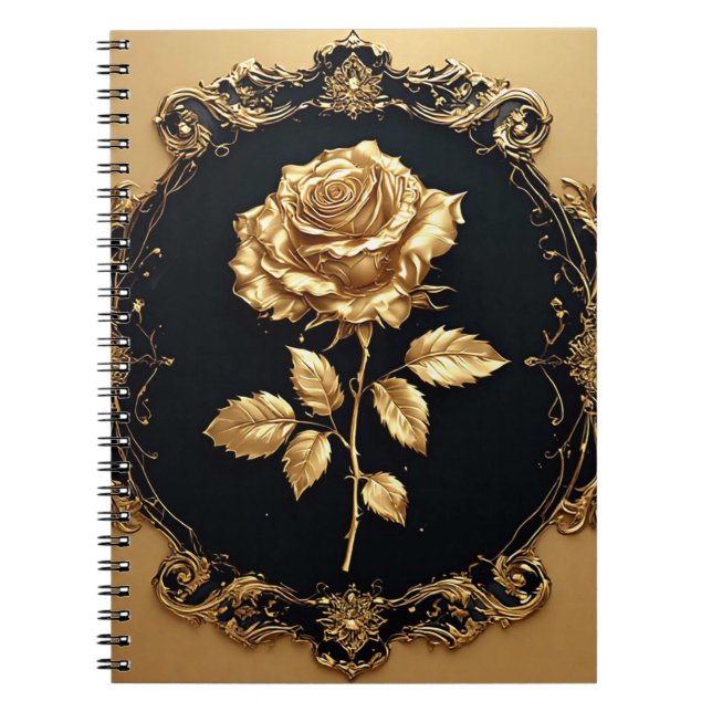 Carnet Œuvre d'art Rose Dorée avec Élément Décoratif Orné (Devant)