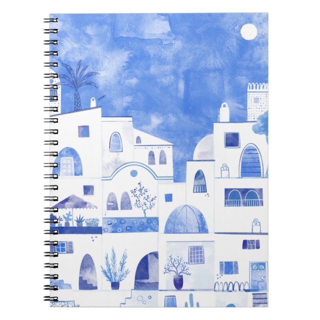 Carnet Oia Santorini Grèce Aquarelle Ville Peinture (Devant)