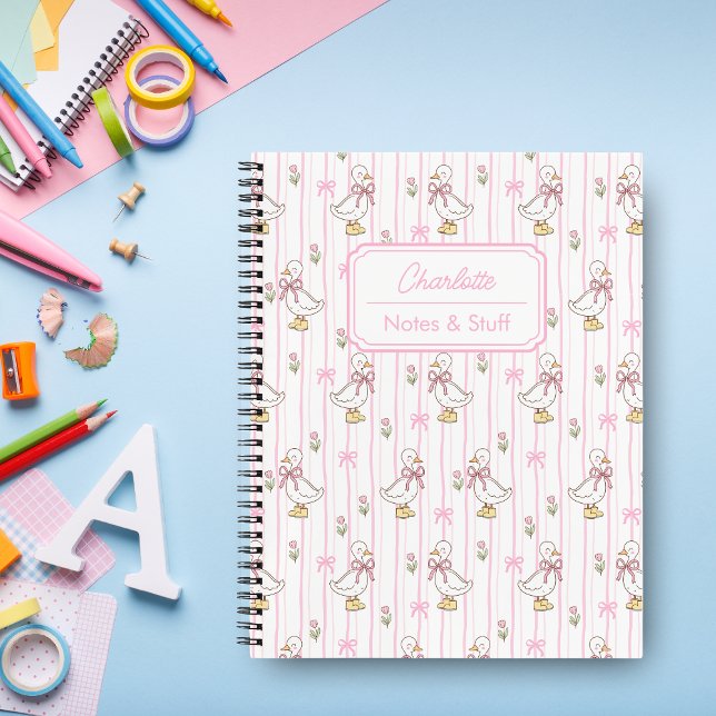 Carnet Oie Coquette Mignonne avec Monogramme à Ruban Rose (Créateur téléchargé)