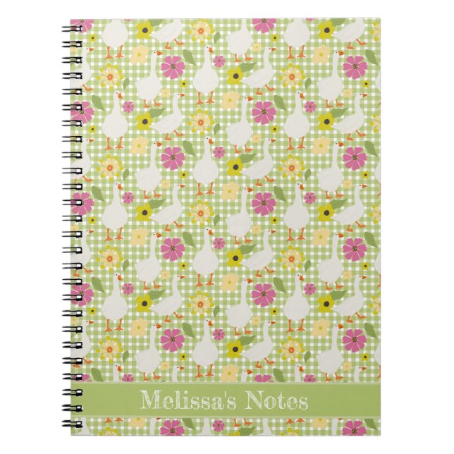 Carnet Oies mignonnes Aux Fleurs Dessinées À La Main - Gr (Devant)