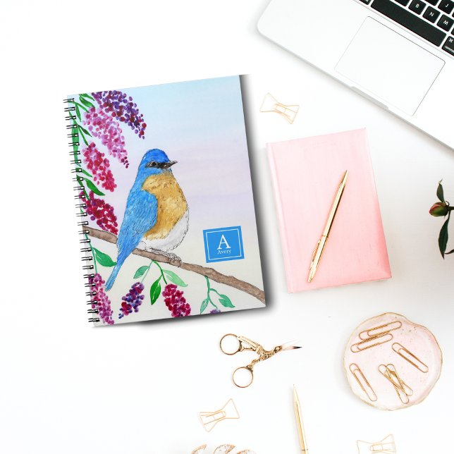Carnet Oiseau bleu à l'aquarelle dans un arbre de glycine (Créateur téléchargé)
