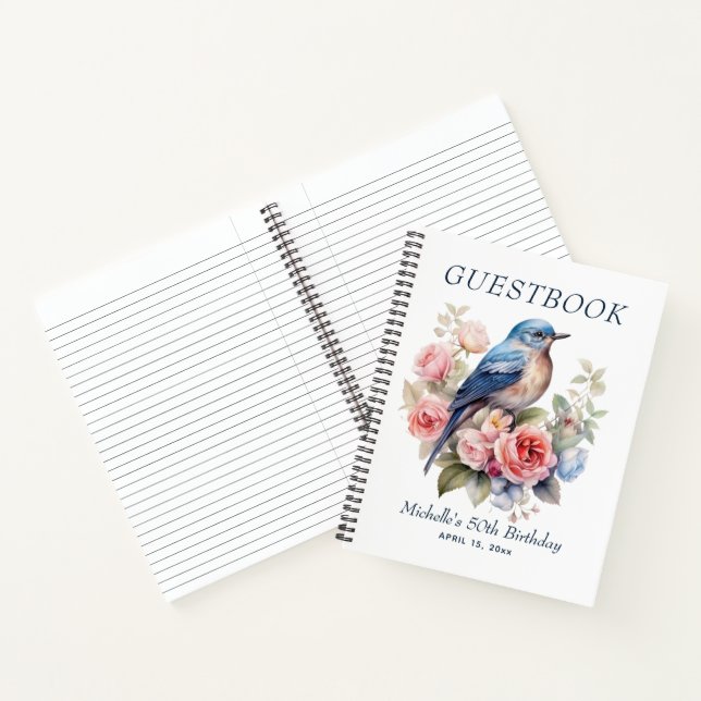 Carnet Oiseau Bleu Fleur Rose 50e Anniversaire  (Intérieur)