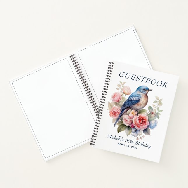 Carnet Oiseau Bleu Fleurs Roses 50e Anniversaire  (Intérieur)