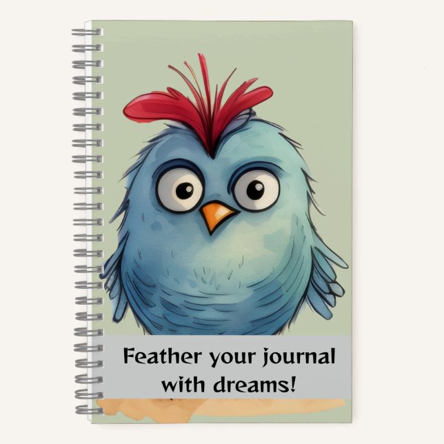 Carnet Oiseau bleu Plumes rouges sur la tête (Recto)