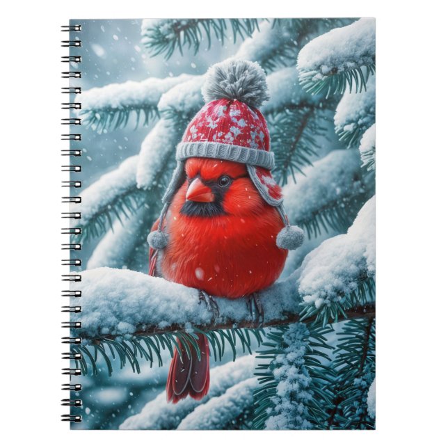 Carnet Oiseau cardinal rouge portant un Casquette d'hiver (Devant)