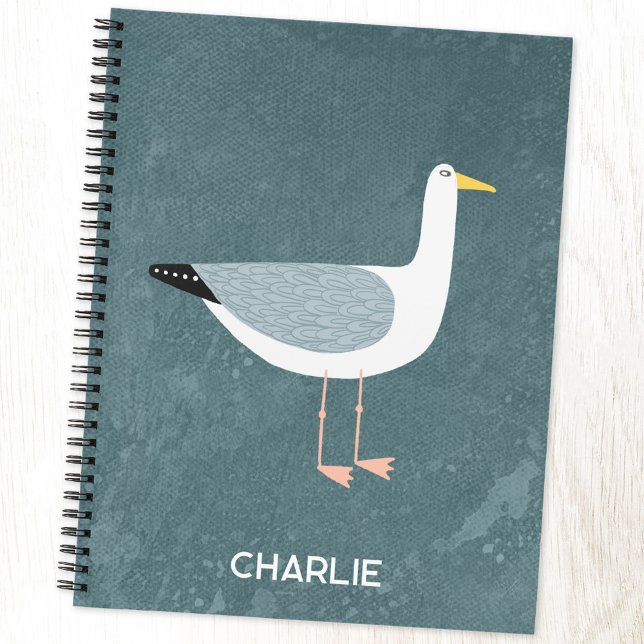Carnet Oiseau côtier de Mouette Personnalisé (Fun seagull personalized name custom notebook with choice of cover and interior)