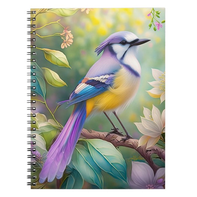 Carnet Oiseau de fantaisie Geai Violet Touffeté (Devant)