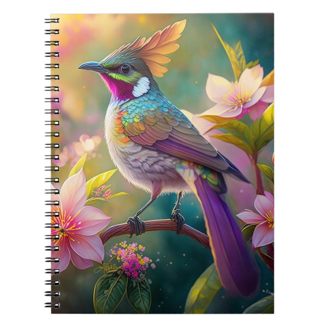 Carnet Oiseau d'Imaginaire à arc-en-ciel orangé (Devant)
