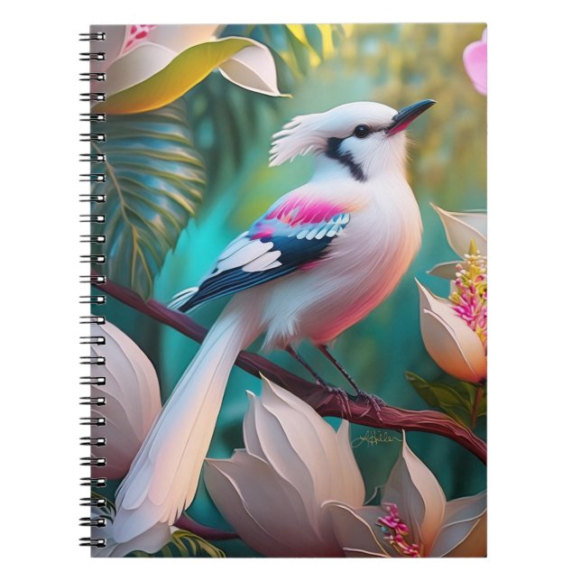 Carnet Oiseau d'Imaginaire tacheté blanc crêpé (Devant)