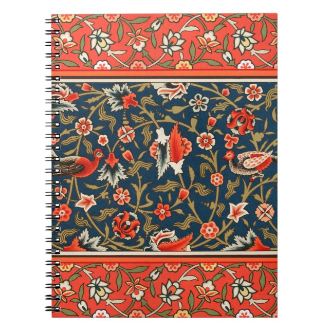 Carnet Oiseau et fleurs Perse Motif bleu rouge (Devant)